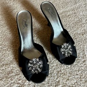 Black slide on shoes dressy or formal so cute with silver embellishments